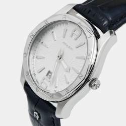 Aigner Silver Stainless Steel Leather Lazio A42000 Men s