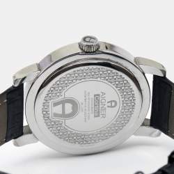 Pre Owned Aigner Black Stainless Steel Leather Cortina A26000 Men's Wristwatch 42 mm