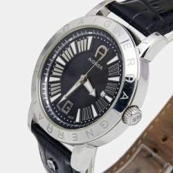 Pre Owned Aigner Black Stainless Steel Leather Cortina A26000 Men's Wristwatch 42 mm