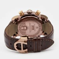Aigner Brown PVD Coated Stainless Steel Leather Bari A37500 Men's Wristwatch 46 mm