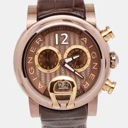 Aigner Brown PVD Coated Stainless Steel Leather Bari A37500 Men's Wristwatch 46 mm