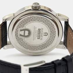 Pre Owned Aigner Silver Stainless Steel Leather Cortina A26000 Men's Wristwatch 42 mm
