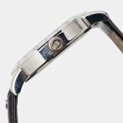 Pre Owned Aigner Silver Stainless Steel Leather Cortina A26000 Men's Wristwatch 42 mm