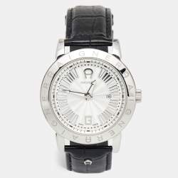 Pre Owned Aigner Silver Stainless Steel Leather Cortina A26000 Men's Wristwatch 42 mm