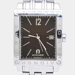 Pre Owned Aigner Brown Stainless Steel Bresica A34100 Men's Wristwatch 33 mm