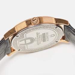 Pre Owned Aigner Silver Rose Gold Plated Stainless Steel Leather Linate II A32100 Men's Wristwatch 38 mm