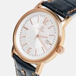 Pre Owned Aigner Silver Rose Gold Plated Stainless Steel Leather Linate II A32100 Men's Wristwatch 38 mm