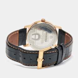 Pre Owned Aigner Silver Rose Gold Plated Stainless Steel Leather Linate II A32100 Men's Wristwatch 38 mm