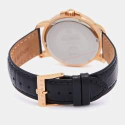 Pre Owned Aigner Silver Gold Tone Stainless Steel Leather Triento A09000 Men's Wristwatch 42 mm And Pen Set