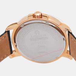 Pre Owned Aigner Silver Gold Tone Stainless Steel Leather Triento A09000 Men's Wristwatch 42 mm And Pen Set