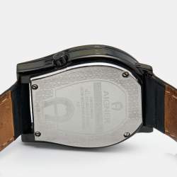 Aigner Black PVD Coated Stainless Steel Leather Verona Nuovo 44 A22000 Men's Wristwatch 37 mm 
