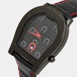 Aigner Black PVD Coated Stainless Steel Leather Verona Nuovo 44 A22000 Men's Wristwatch 37 mm 