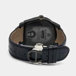 Aigner Silver Two Tone Stainless Steel Leather Roma A38100 Men's Wristwatch 45 mm