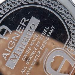 Pre Owned Aigner SIlver/Brown Stainless Steel Leather Murano A36100 Men's Wristwatch 40 mm