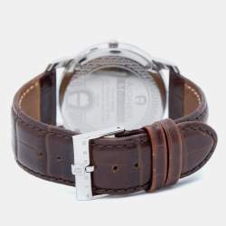 Pre Owned Aigner SIlver/Brown Stainless Steel Leather Murano A36100 Men's Wristwatch 40 mm