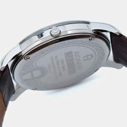 Pre Owned Aigner SIlver/Brown Stainless Steel Leather Murano A36100 Men's Wristwatch 40 mm