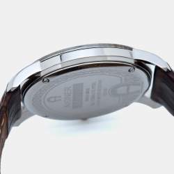 Pre Owned Aigner SIlver/Brown Stainless Steel Leather Murano A36100 Men's Wristwatch 40 mm