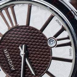 Pre Owned Aigner SIlver/Brown Stainless Steel Leather Murano A36100 Men's Wristwatch 40 mm