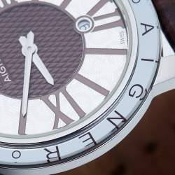 Pre Owned Aigner SIlver/Brown Stainless Steel Leather Murano A36100 Men's Wristwatch 40 mm