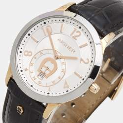 Pre Owned Aigner Silver Two Tone Stainless Steel Trevisio A44100 Men's Wristwatch 42 mm