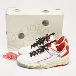 Pre Owned Air Jordans x Off-White White/Red Leather Jordan 2 Retro Low SP Sneakers Size 43