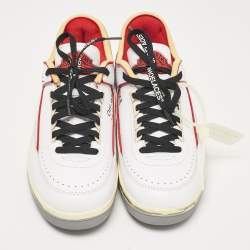 Pre Owned Air Jordans x Off-White White/Red Leather Jordan 2 Retro Low SP Sneakers Size 43