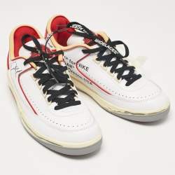 Pre Owned Air Jordans x Off-White White/Red Leather Jordan 2 Retro Low SP Sneakers Size 43