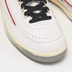 Pre Owned Air Jordans x Off-White White/Red Leather Jordan 2 Retro Low SP Sneakers Size 43