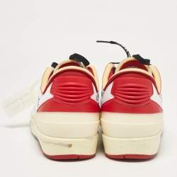 Pre Owned Air Jordans x Off-White White/Red Leather Jordan 2 Retro Low SP Sneakers Size 43