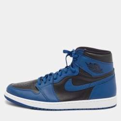 Pre Owned Air Jordans Blue/Black Leather Jordan 1 Retro High OG Dark Marina Blue Sneakers Size 48.5