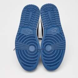 Pre Owned Air Jordans Blue/Black Leather Jordan 1 Retro High OG Dark Marina Blue Sneakers Size 48.5