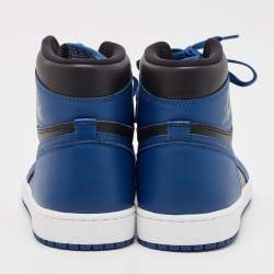 Pre Owned Air Jordans Blue/Black Leather Jordan 1 Retro High OG Dark Marina Blue Sneakers Size 48.5