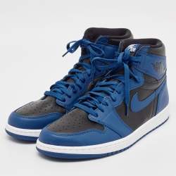 Pre Owned Air Jordans Blue/Black Leather Jordan 1 Retro High OG Dark Marina Blue Sneakers Size 48.5