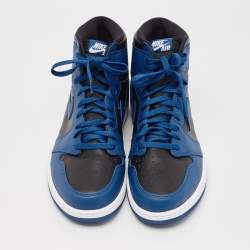 Pre Owned Air Jordans Blue/Black Leather Jordan 1 Retro High OG Dark Marina Blue Sneakers Size 48.5