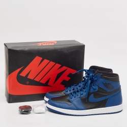 Pre Owned Air Jordans Blue/Black Leather Jordan 1 Retro High OG Dark Marina Blue Sneakers Size 48.5