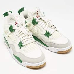 Air Jordans Off White Leather Jordan 4 Retro SB Pine Green Sneakers Size 42