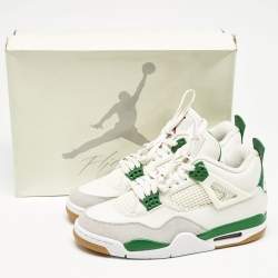 Air Jordans Off White Leather Jordan 4 Retro SB Pine Green Sneakers Size 42