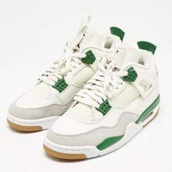 Air Jordans Off White Leather Jordan 4 Retro SB Pine Green Sneakers Size 42