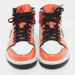 Pre Owned Air Jordans Multicolor Patent and Leather Jordan 1 Mid SE Turf Orange Sneakers Size 44.5