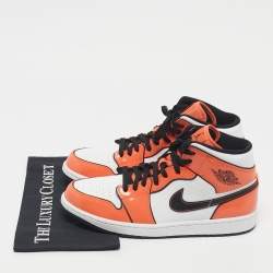 Pre Owned Air Jordans Multicolor Patent and Leather Jordan 1 Mid SE Turf Orange Sneakers Size 44.5