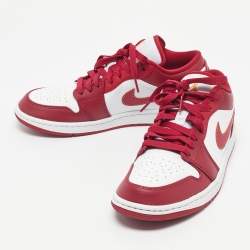 Pre Owned Air Jordans Red/White Leather Jordan 1 Low Cardinal Red Sneakers Size 42