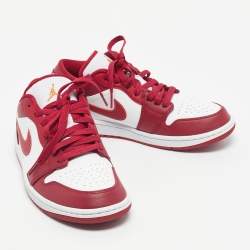Pre Owned Air Jordans Red/White Leather Jordan 1 Low Cardinal Red Sneakers Size 42