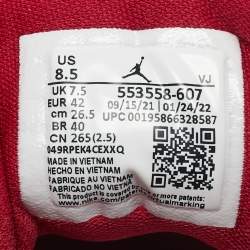 Pre Owned Air Jordans Red/White Leather Jordan 1 Low Cardinal Red Sneakers Size 42