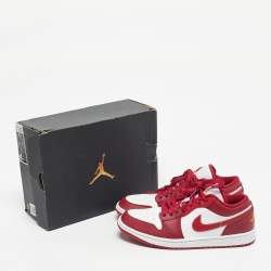 Pre Owned Air Jordans Red/White Leather Jordan 1 Low Cardinal Red Sneakers Size 42