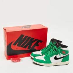 Pre Owned Air Jordans Green/White Leather Jordan 1 Retro High Top Sneakers Size 44.5