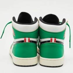 Pre Owned Air Jordans Green/White Leather Jordan 1 Retro High Top Sneakers Size 44.5