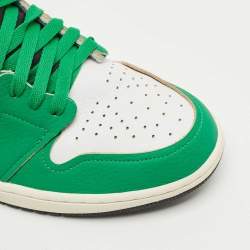 Pre Owned Air Jordans Green/White Leather Jordan 1 Retro High Top Sneakers Size 44.5