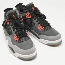 Pre Owned Air Jordans Grey Durabuck Leather Jordan 4 Retro Infrared Sneakers Size 48.5