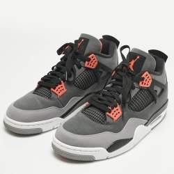 Pre Owned Air Jordans Grey Durabuck Leather Jordan 4 Retro Infrared Sneakers Size 48.5