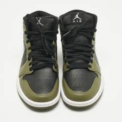 Pre Owned Air Jordans Dark Green/Black Leather Air Jordan 1 High Top Sneakers Size 42.5